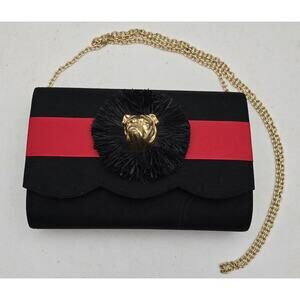Lisi Lerch Bulldog Raffia Ribbon Purse Black Red Custom MSRP $98
